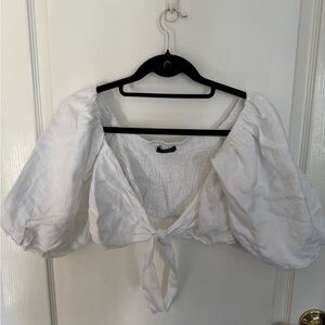 Zara White Tie-Front Crop Top